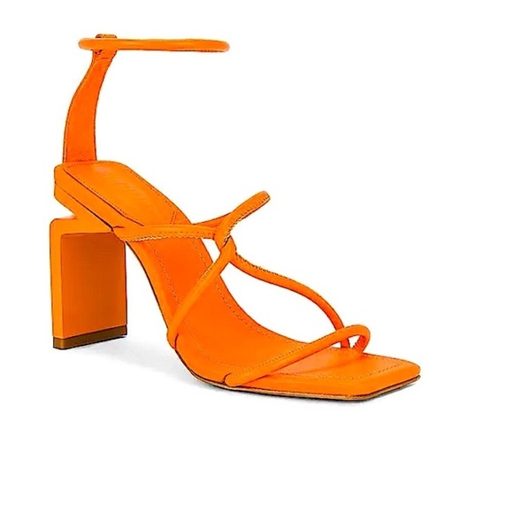 SHULTZ KATTIEN SANDAL ORANGE 4” Heel Ankle Wrap Strappy Square Toe  8.5 BADDIE - Picture 1 of 11
